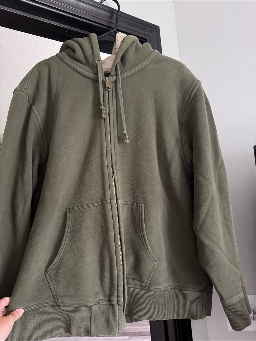 Eddie Bauer Olive Green Sherpa-Lined Hooded Jacket